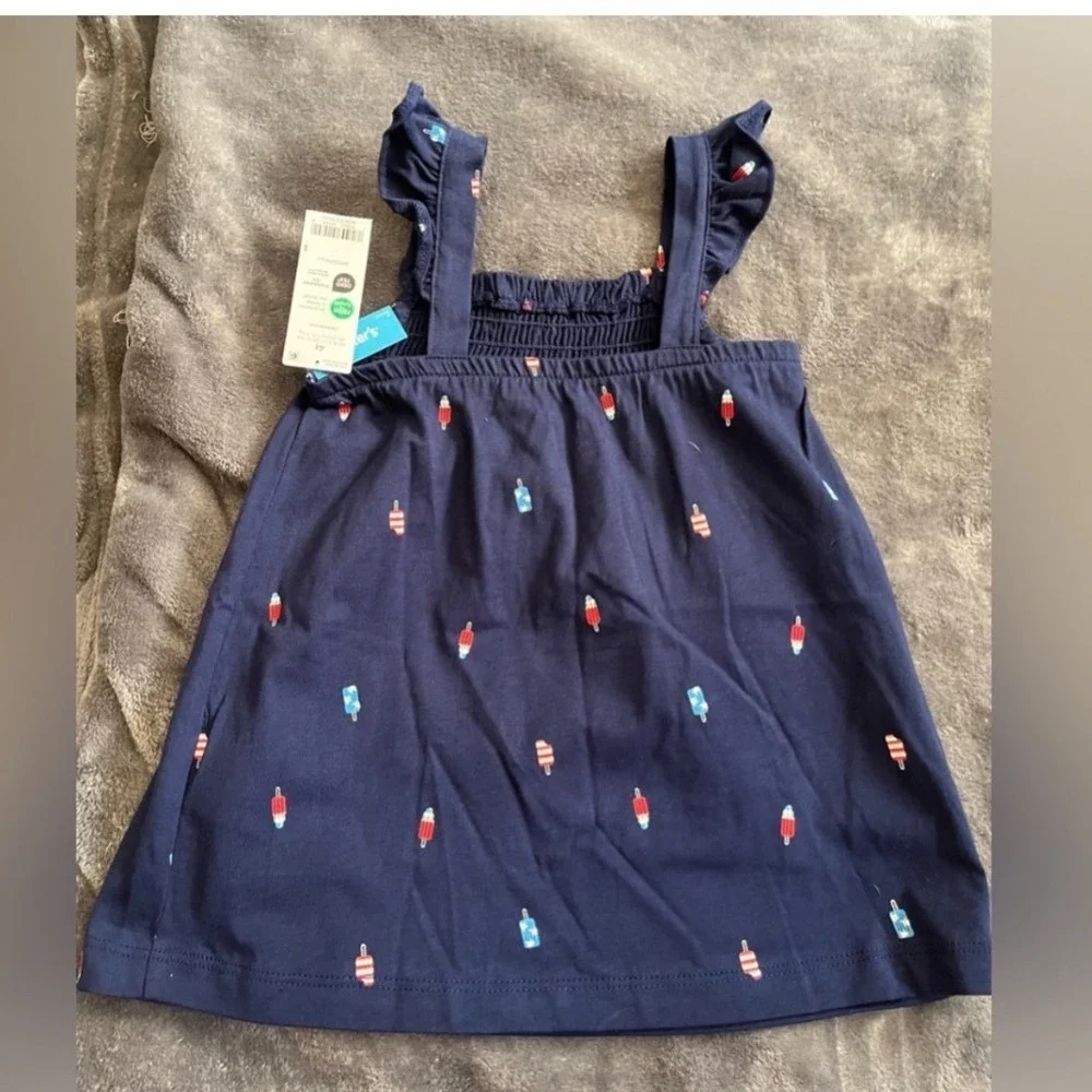 Carter's Girls 4T Americana Popsicle Smocked Tank Top Navy Patriotic NWT